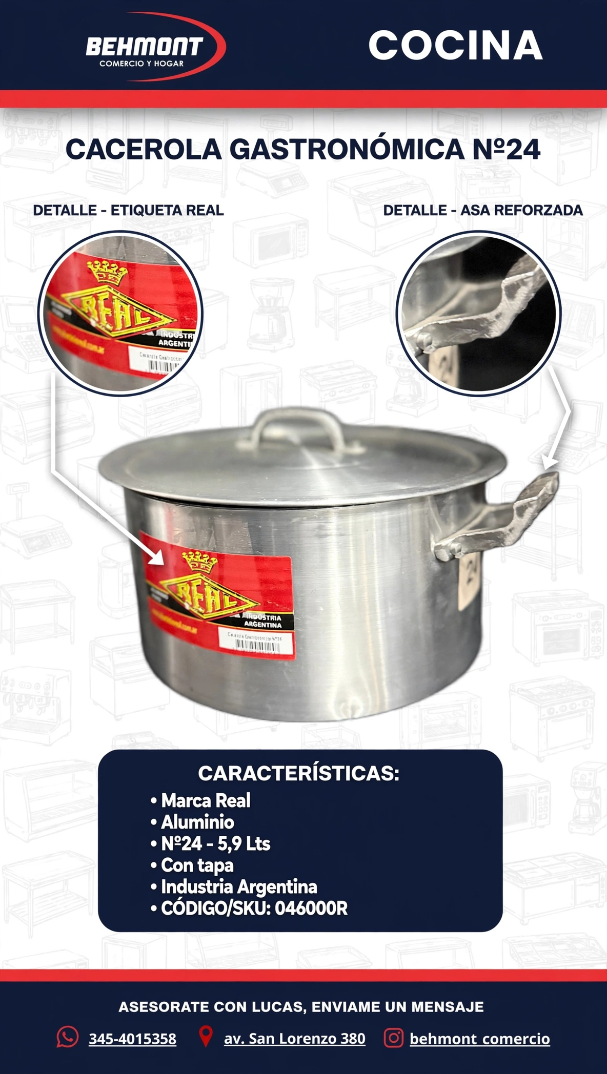 Cacerola Nº 24 Gastronomica 5.9 Lts