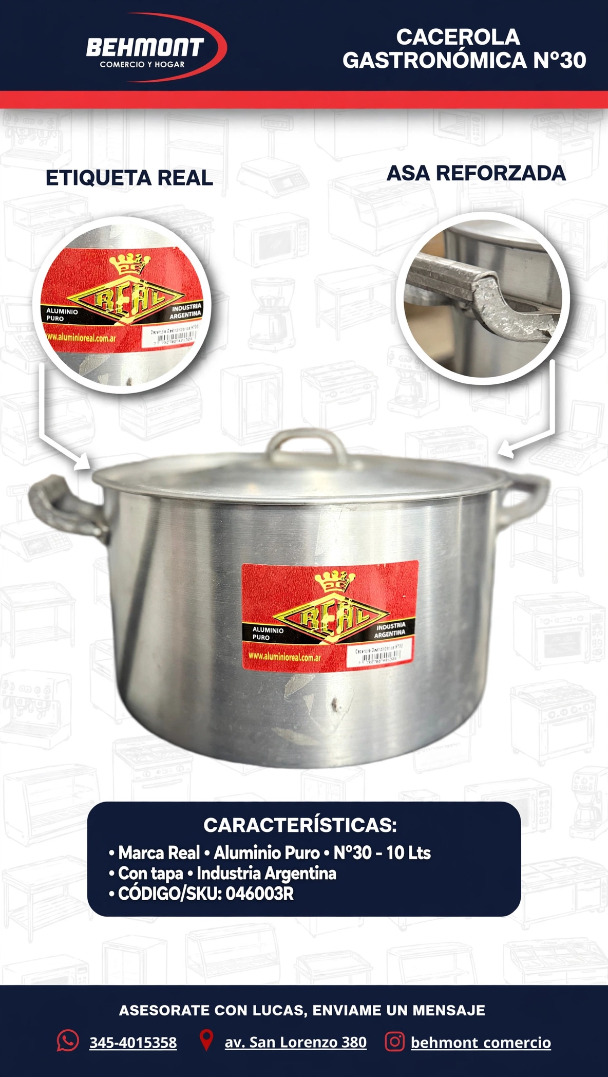 Cacerola Nº 30 Gastronomica 10 Lts