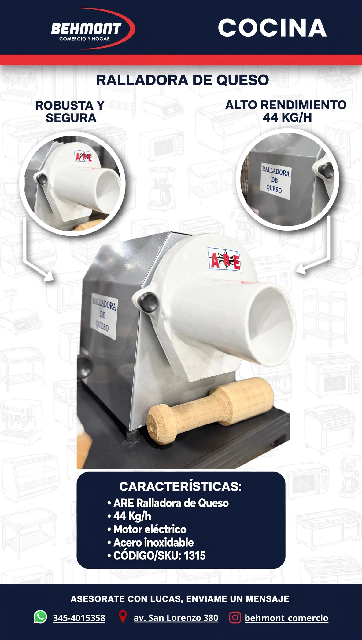 Ralladora de Queso 44 Kg/h