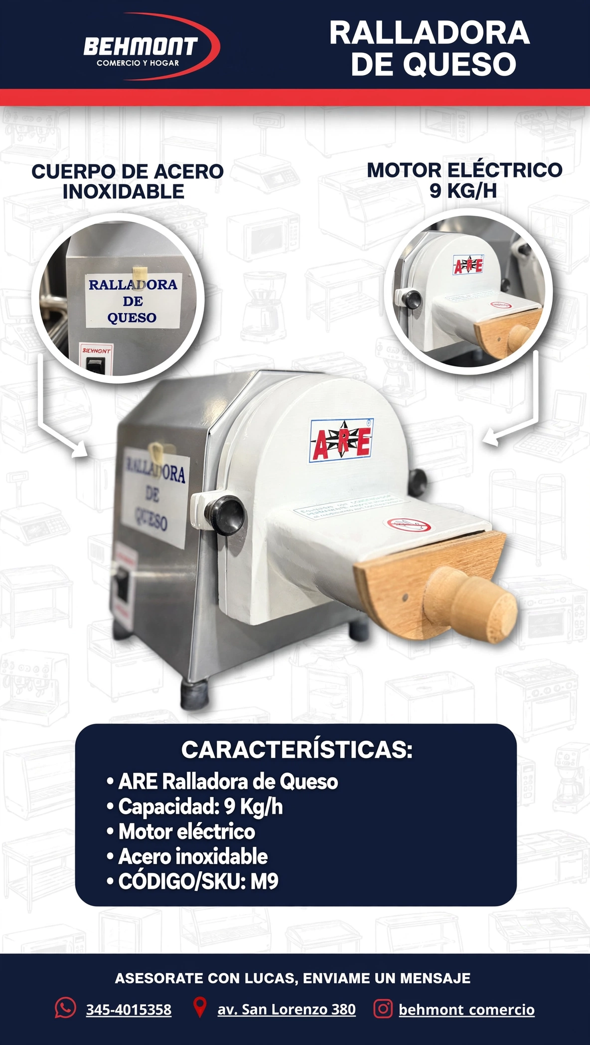 Ralladora de Queso Electrica 9 Kg h